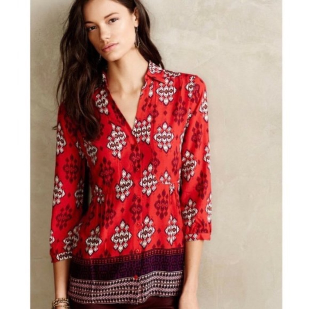 Anthropologie Maeve Woodland Ikat Blouse